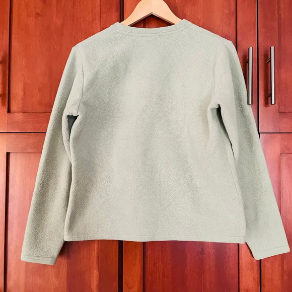 L.L. Bean Vintage Fleece Top V-Neck Light Green Size Medium - Picture 6 of 8